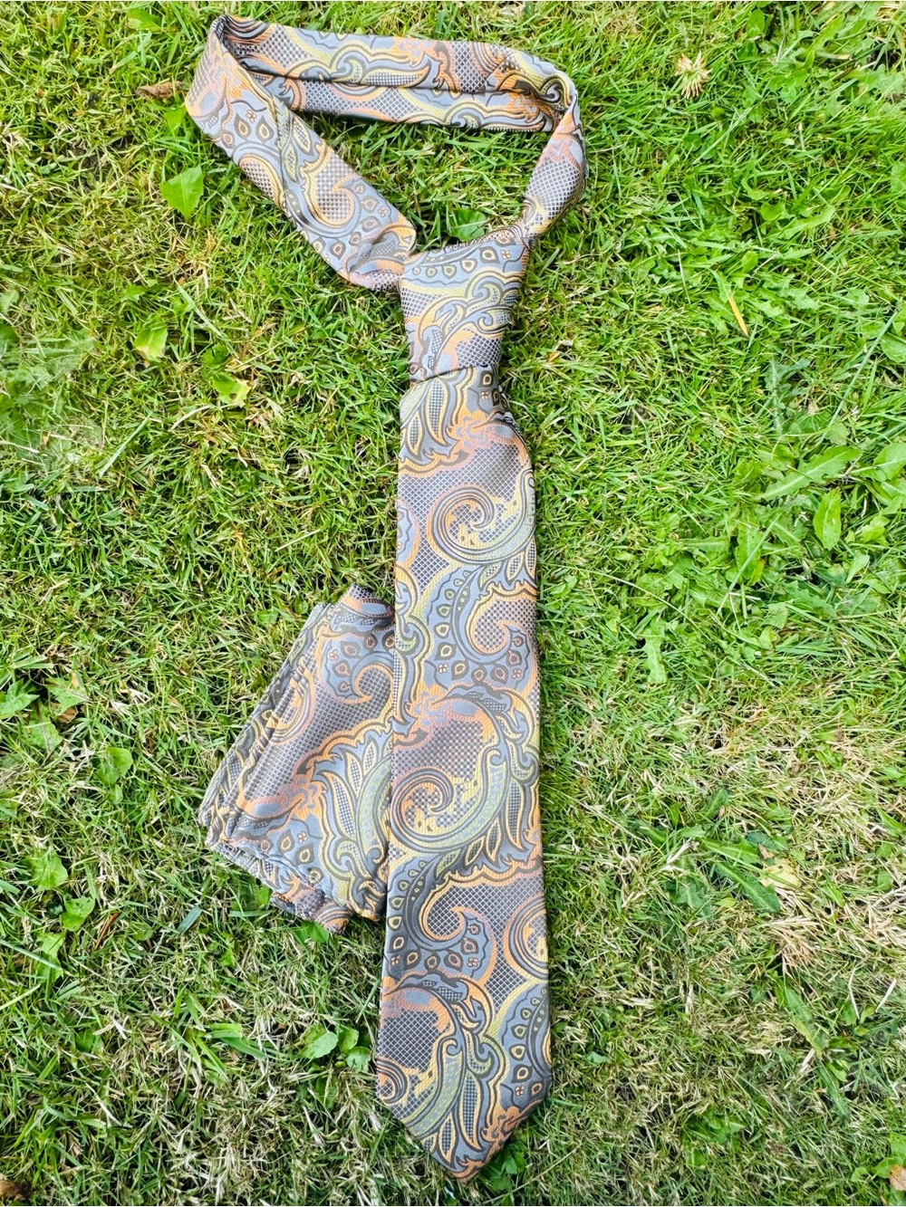 Paisley Silk Tie in Muted Gold, Green & Brown